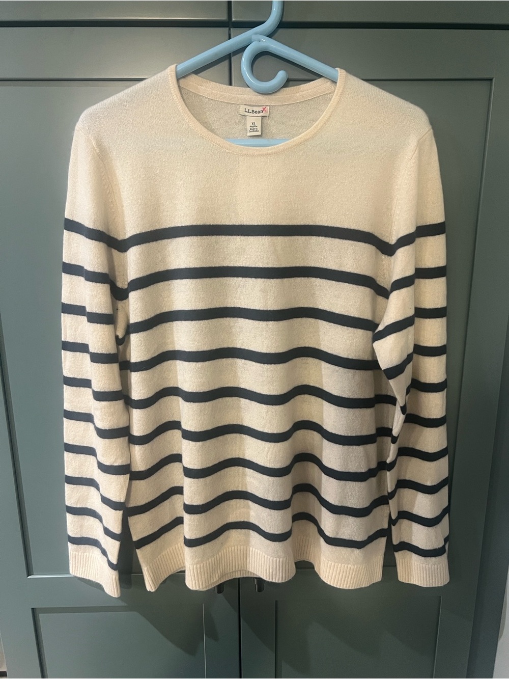 LL Bean Classic Cashmere Sweater Crewneck Srriped W’s XL